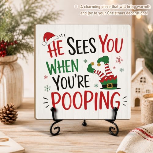 Christmas Bathroom Decor Wood Plaque with Support Stand Wooden Signs - Image 4