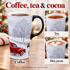 Topadorn 17oz Ceramic Travel Mug with Lid, Christmas Red Truck Coffee Mug - Image 3
