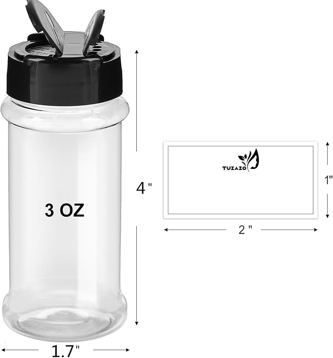 TUZAZO 14 Pcs Spice Bottles Plastic Seasoning Containers, 3 Oz Clear Plastic - Image 2