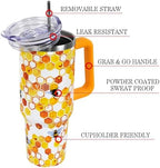 Spring Summer Tumbler with Handle and Straw Lid 40 oz,Cute Bee Gift for Women Men Queen Bee Honeycomb Vacuum Insulated Leak Proof Stainless Steel Coffee Cup Mug - Image 3