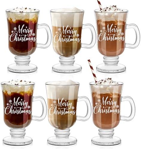 Sliner 6 Pcs Glass Coffee Mugs, Bright Irish Mugs with Handle by Sliner
