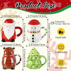 Baderke 4 Set Christmas Mugs with Lid 14 oz Santa Snowman Reindeer Tree - Image 5