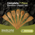 Prime Bamboo Wooden Spoons for Cooking Set of 7 Pcs – Wooden Cooking Utensils with Long Handle, Includes Flat Wood Spoon, Bamboo Spatula, and Slotted Spoon for Kitchen Utensils Set - Image 5