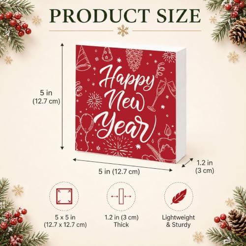 Happy New Year Wood Box Sign, Festive Party Decor for Tabletop Shelf - Image 3