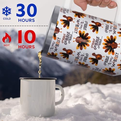 Thanksgiving Tumbler with Handle and Straw Lid 40 oz,Cute Gobble till you Wobble Turkey Gifts for Women Vacuum Insulated Leak Proof Tumbler,Winter Holiday Accessories Stainless Steel Coffee Cup Mug - Image 5