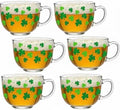 Sliner Set of 6 St Patrick's Day Glass Coffee Mugs with Handle, 16 oz Clear Irish Coffee Mugs Footed Irish Glasses Shamrock Glasses Winter Holiday Cups for Beverages Latte Hot Chocolate by Sliner