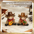 2 Pcs Resin Highland Cow Figurines Decor, Western Cowboy Style - Image 5