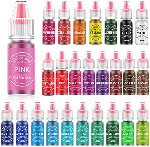 Food Coloring for Baking - 26 Vibrant Cake Coloring Liquid Set for Dessert Decorating, Food Grade Food Dye for Icing,Fondant,Cookies,Easter Egg,Making DIY Supplies Kit- 0.25 Fl. oz/Bottles by Cherrysea
