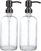 2 Pack Thick Clear Glass Boston Round Bottles /Oil Rubbed Bronze Stainless by Unknown
