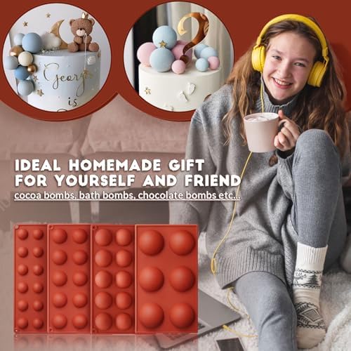 HKNMTT Hemisphere Silicone Molds 4 Size Set for Hot Cocoa Chocolate Bombs Valentines Semi Ball Making Kit Cake Decor Mould, Food Grade Non-stick Kitchen Baking Supplies Oven Safe - Image 2