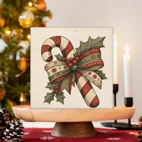 Vintage Christmas Decorations, Candy Cane Wooden Sign Home Decor - Image 3
