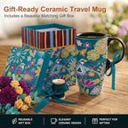 Topadorn 17oz Ceramic Travel Mug with Lid, Bird Floral Coffee Mug - Image 4