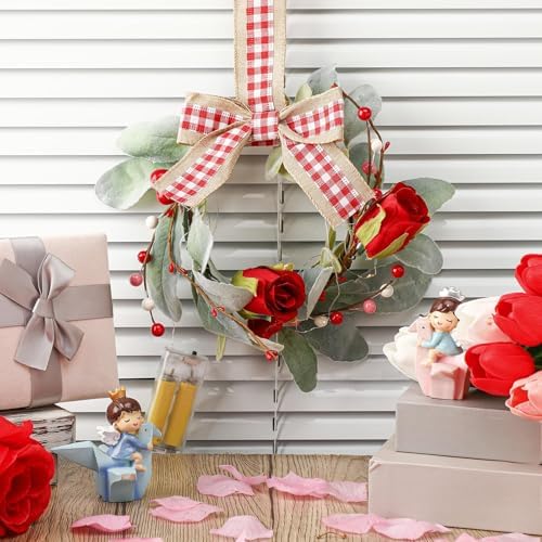 Syhood 2 Pcs 9 Inch Mini Valentine's Day Red Rose Wreaths - Image 3