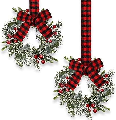 Syhood 2 Pcs 9 Inch Small Christmas Wreaths for Kitchen Cabinet with Ribbon by Syhood