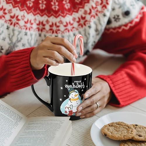 Hiceeden 6 Pcs Large Christmas Coffee Mugs, 17 Oz Ceramic Cute Santa Mugs, Holiday Novelty Mug Set Gift with Snowman Christmas Tree Pattern for Beverage, Milk, Black - Image 5