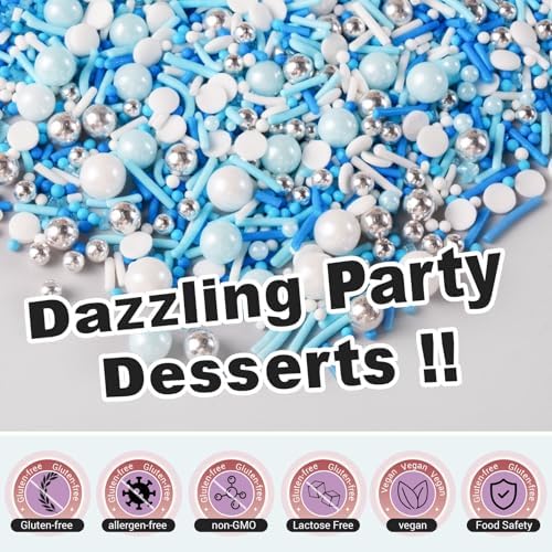 Blue Sprinkles for Cakes, Cupcakes, Blue and White Cake Sprinkles, 180g - Image 4