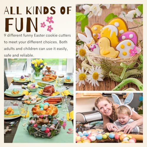 Easter Cookie Cutters, 9 Pieces Chick Carrot Egg Bunny Butterfly Rabbite Cross Flowers Shapes Metal Stainless Steel Biscuit Cutters Holiday Themed Baking Kit - Image 3