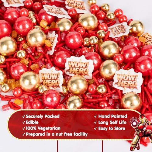Edible Hero Sprinkles for Cake Decorating,Red Gold Pearls Jimmies Mix - Image 6