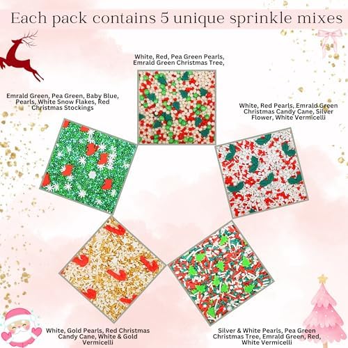 Confect Christmas Sprinkles | Christmas Sprinkles - Green White Gold Red Pearls I Christmas Tree Stocking & Snowflakes for Dessert Decorating- 5 Oz - Image 2