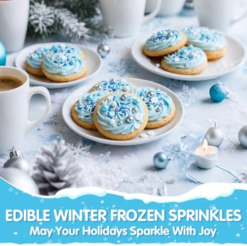 Edible Blue Silver White Pearl Sprinkles,Winter Pearls for Cake Decorating - Image 2