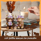 2 Pcs Resin Highland Cow Figurines Decor, Lilacs Theme - Image 2