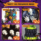 Halloween Molds Silicone for Chocolate 4 Pack, 3D Halloween Chocolate Candy Gummy Mold Skull Pumpkin Bat Ghost Witch Hat Spider tombstone Shapes Mold - Image 2