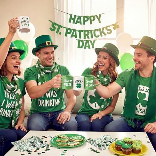 St Patrick's Day Irish Coffee Mugs Set of 6,10 oz Ceramic St. Paddy's Day Mugs with Heart Shaped Handle, Green Shamrock Clover Coffee Mug, Irish Glasses Lucky Gifts for Home Party Decor 2026 - Image 3