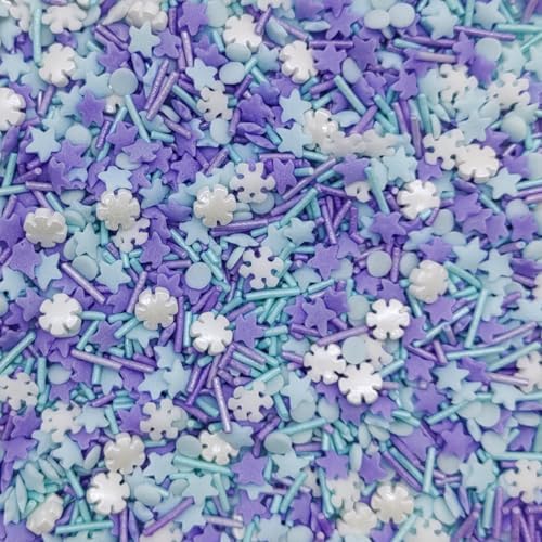 Snowflake Sprinkles Blue & White & Purple Christmas Sprinkles Mixed size snowflake Stars Jimmies CakeCookie Decorating Perfect for Wedding Party Valentine Halloween Christmas Supplies 4.58OZ - Image 2