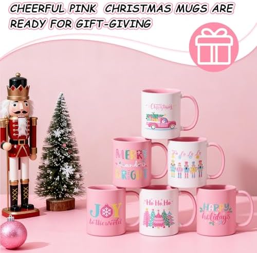 Didaey 6 Pcs Pink Christmas Mugs 12 oz Nutcracker Ceramic Coffee Cup Gifts - Image 3