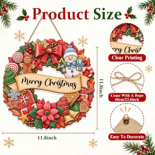 Christmas Decorations Gingerbread Snowman Merry Christmas Wreath Wood Sign - Image 3