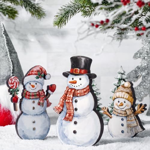 Suzile 3 Pcs Christmas Snowman Decoration Rustic Wooden Winter Indoor Decor - Image 6