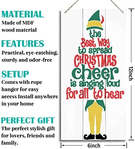 The Best Way To Spread Christmas Cheer, Winter Seasonal Wall Art Hanging Wooden Sign Merry Xmas Holiday Decorations for Home Outside Indoor - Image 3