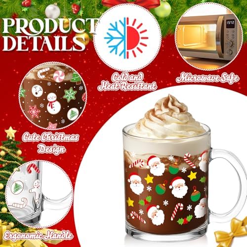 Vesici 24 Set Christmas Glass Mugs Set, 12oz Coffee Cups with Handles - Image 3