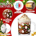 Vesici 24 Set Christmas Glass Mugs Set, 12oz Coffee Cups with Handles - Image 3