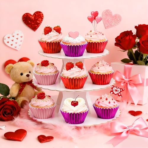 SANNIX 450Pcs Valentine's Day Foil Cupcake Liners Red Pink Cupcake Wrappers Foil Metallic Muffin Liners Baking Cups for Valentines Wedding Party Decorations Supplies - Image 5