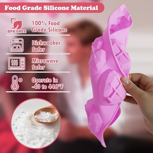 HKNMTT Heart Silicone Mold Valentine 3D Diamond Chocolate Mould 2 Pcs 12-Cavity for Hot Cocoa Bombs Cake Soap Jelly Candy Ice Biscuit Muffin Gift Party Handmade Love Shaped DIY Breakable - Image 4