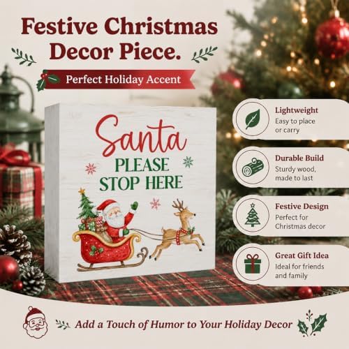 Funny Christmas Decor, Christmas Santa Claus Decorations Wooden Box Sign - Image 2