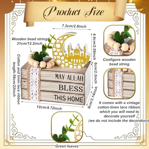 Eid Mubarak Decorations for Home Ramadan Decorations Wood Ramadan Mubarak Table Sign Golden Moon Eid Tiered Tray Sign for Islamic Muslim Table Indoor Shelf Office Gifts - Image 4