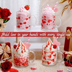 Bokon 4 Pcs Valentine Glass Coffee Mugs, 12 oz, Red Heart - Image 5