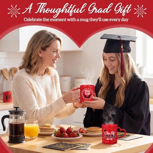 Graduation Coffee Mug Set of 6, 10 oz Red Ceramic Enamel Mugs with Handle, Class of 2026 & Congrats Grad Designs, Graduation Party Supplies, Grad Gift Cups for Coffee Tea Cocoa - Image 3