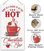 Hot Chocolate Bar Sign, Christmas Hanging Wood Sign, Winter Decorative Wall Signs, Rustic Winter Wooden Door Signs, Farmhouse Outdoor Wood Christmas Decor, Xmas Wall Art 6x12 Inches - Image 3