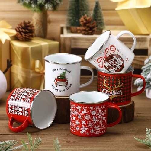 Christmas Enamel Mugs Set of 12, 12 oz Holiday Coffee Cups Gifts - Image 6