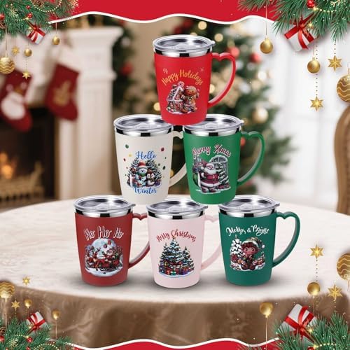 Maxcheck 6 Pcs Christmas Coffee Mugs 16 Oz Insulated Stainless Steel Cups - Image 4