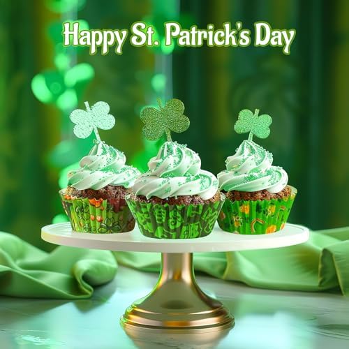 SANNIX 450pcs St. Patrick's Day Cupcake Liners, Irish Clover Shamrock Print Baking Cupcake Green Wrappers Paper Muffin Liners for St. Patrick's Day Party Candy Cake Decorations Supplies(9 Designs) - Image 4