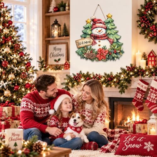 Christmas Decorations Snowman Christmas trees let It Snow Hanging Wood Sign - Image 5