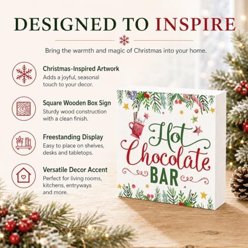 Hot Chocolate Bar Wood Box Sign, Christmas Kitchen Decor for Shelf - Image 4