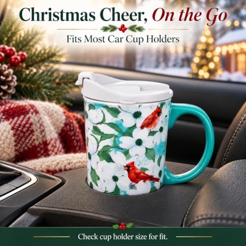 Topadorn Christmas Ceramic Coffee Mug, 17oz Travel Cup, Red Cardinals Bird - Image 5