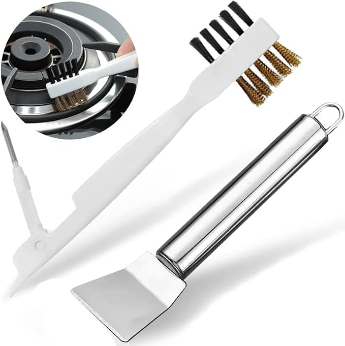 Kitchen Stove Cleaning Brush + Scraper Tool Set, Brass Wire Brushes by leuapl