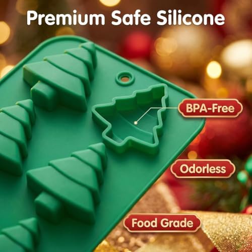 12 Cavity Christmas Tree Silicone Molds - 2Pcs Christmas Chocolate Molds for Cake Candy Chocolate, Gummy,Jelly,Soap,Ice Cube,Cookies - Image 3