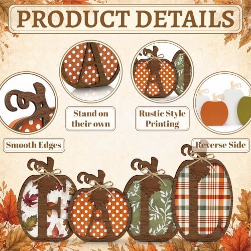 4 Pcs Fall Pumpkin Decor, Wooden Autumn Fall Decorations for Home - Image 4